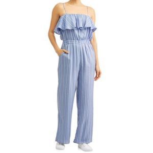 Light Blue Ruffled Wide Leg Jumpsuit